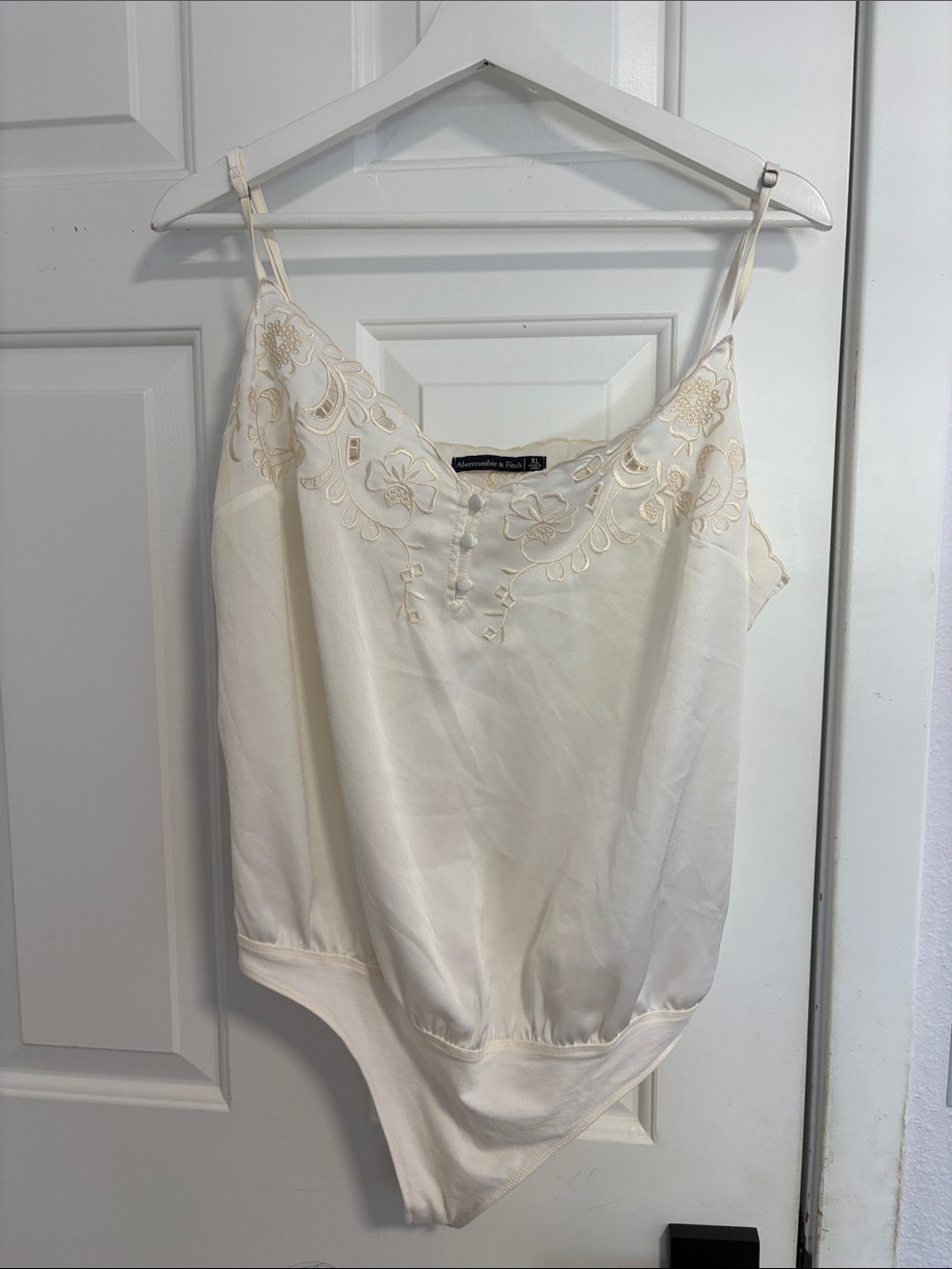Abercrombie & Fitch Cream Embroidered Cami Bodysuit